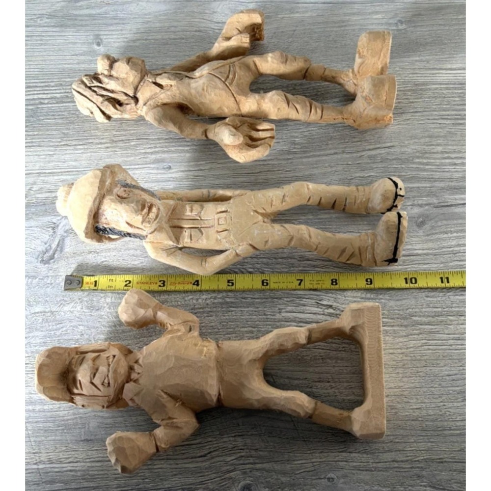 3 Vintage Folk Art Wood Hand Carved Figures Unpainted Project Pieces Wooden - Picture 11 of 11